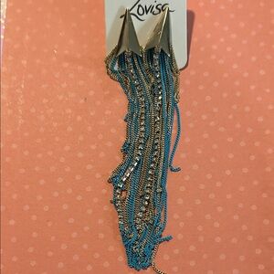 Kovisa Gold and Blue Chain Tassel Earrings New